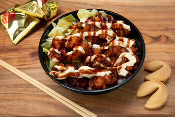Food in display for the photo shoot in Tokyo, Japan. Nowadays in 2023, people rely on the food delivery service