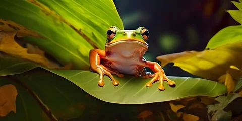 Foto op Canvas Dumpy Frog On Leaves, Frog, Amphibian, Reptile.  © MstAsma
