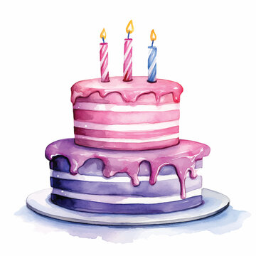 Birthday Cake vector watercolor paint ilustration