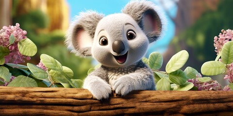 A cartoon colored funny masterpiece of a cute koala, closeup. 