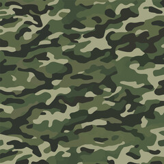 Fototapeta premium Camouflage seamless pattern. Trendy style camo, repeat print. Vector illustration. Khaki texture, perfect for military army design.