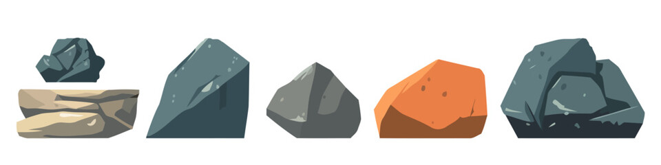 Set of stones. Image of various isolated stones or minerals.