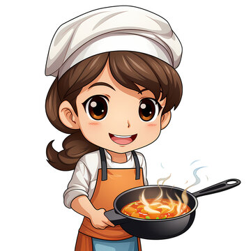 Cute Chef Cooking Food Clipart Illustration