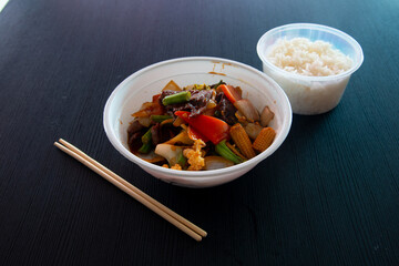Food in display for the photo shoot in Tokyo, Japan. Nowadays in 2023, people rely on the food delivery service