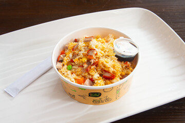 Food in display for the photo shoot in Tokyo, Japan. Nowadays in 2023, people rely on the food delivery service