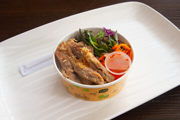 Food in display for the photo shoot in Tokyo, Japan. Nowadays in 2023, people rely on the food delivery service