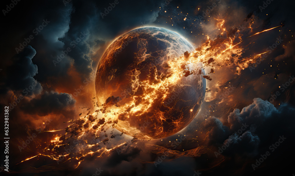 Wall mural galactic fantasy landscape. fiery landscape of the planet.