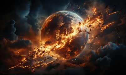Obraz na płótnie Canvas Galactic fantasy landscape. Fiery landscape of the planet.