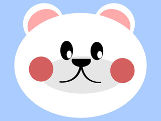 Cartoon cute white bear on blue backgrounds. Flat design. Vector Illustration.