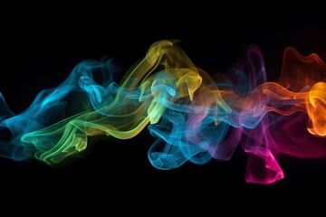 Rainbow colored curved smoke on black background