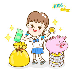 Cartoon Student have money.