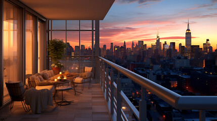 Modern Home Terrace: Spectacular View of New York City, generative ai