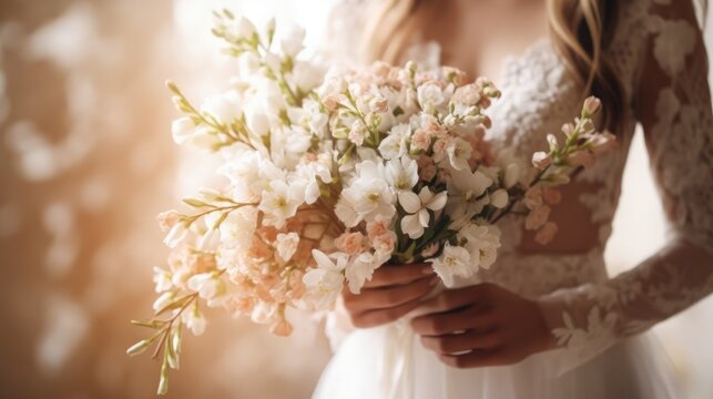 beautiful wedding bouquet in hands of bride