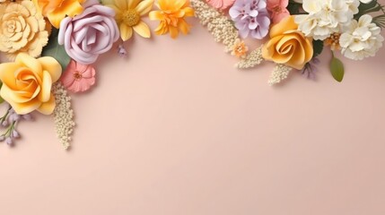 pink and white flowers photo frame with space in white background