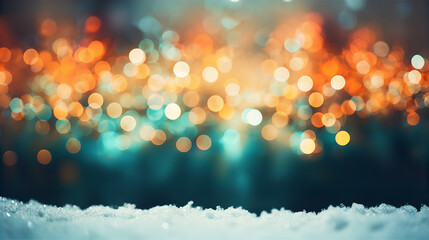 Teal Orange Vintage Christmas Bokeh Blur Lights Background Snow Ground Festive Illustration