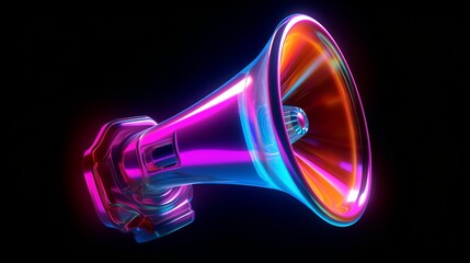 Illustration of a vibrant pink and blue megaphone against a sleek black background