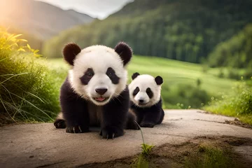 Foto op Canvas panda eating bamboo © insta_photos