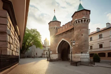 Fotobehang Krakau St. Florian's Gate in Krakow old town, Poland, Generative AI