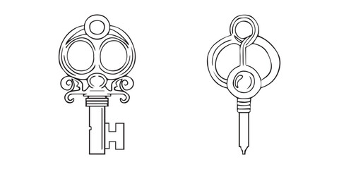 Set beautiful vintage keys. Vector illustration isolated on white background