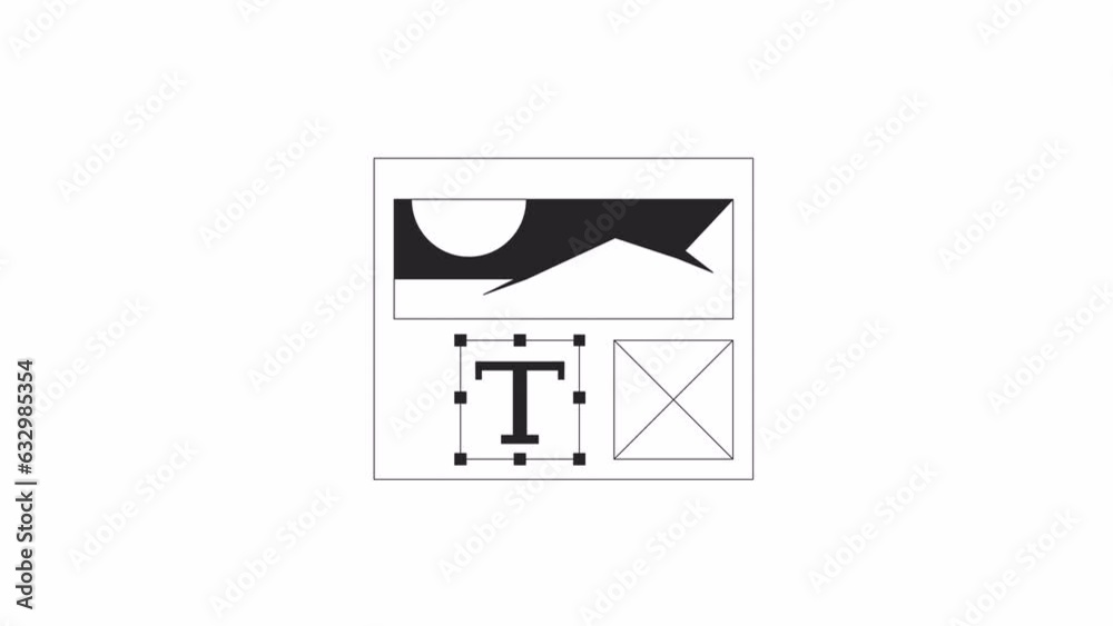 Poster webpage layout bw outline 2d object animation. landing page design. front end web development monoch