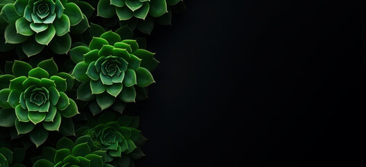Background with copy space, succulents on a black background. AI generative.