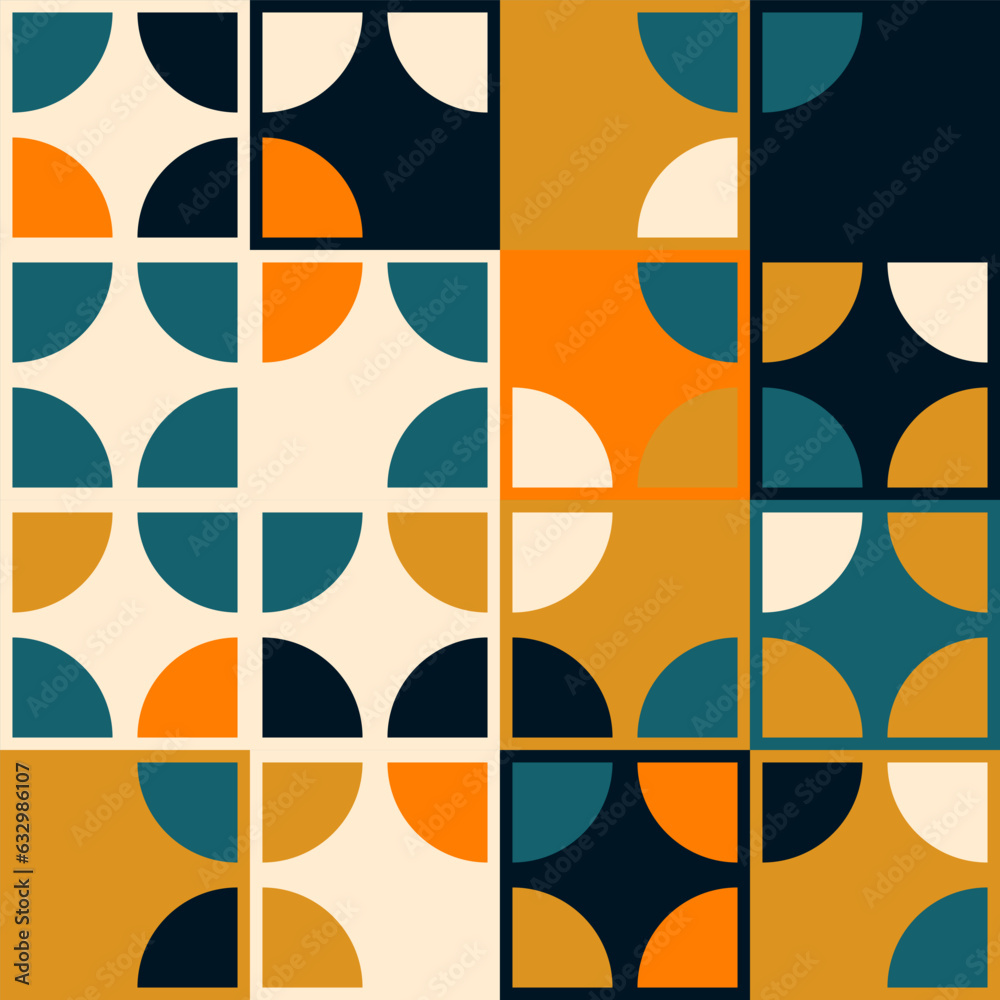 Aufkleber Modern vector abstract  geometric background with circles, rectangles and squares  in retro scandinavian style. Pastel colored simple shapes graphic pattern. Abstract mosaic artwork.
