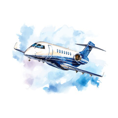 Private jet watercolor painting ilustration.