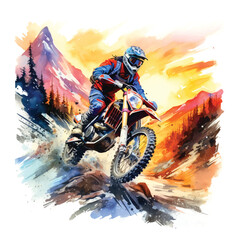 Mountain motobike sport watercolor paint vector ilustration