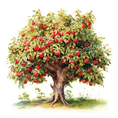 Apple tree watercolor hand painted ilustration.
