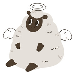 sheep angel little wig cute cartoon illustration clipart for sticker ,book-cover,wallpaper,logo,products for kids,baby shower