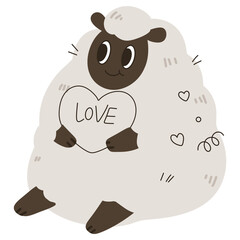 doodle sheep hug heart cute cartoon illustration clipart for sticker ,book-cover,wallpaper,logo,products for kids,baby shower