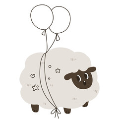 sheep and balloon birthday party cute cartoon illustration clipart for sticker ,book-cover,wallpaper,logo,products for kids, baby shower