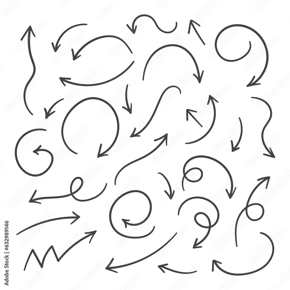 Leinwandbilder Hand drawn arrows collection Set simple flat arrows isolated on white background. Arrow mark icons and arrow paint. Stock vector. EPS10.