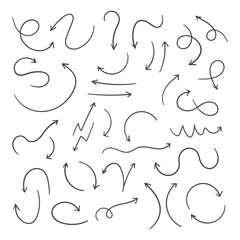 Hand drawn arrows collection Set simple flat arrows isolated on white background. Arrow mark icons and arrow paint. Stock vector. EPS10.