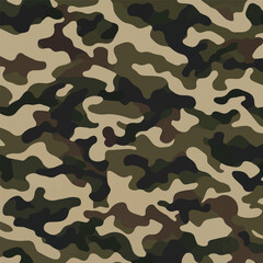 Camouflage seamless pattern. Trendy style camo, repeat print. Vector illustration. Khaki texture, perfect for military army design.