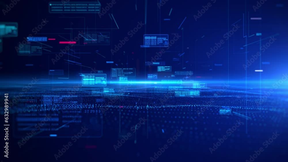 Aufkleber Network connections technology digital cyberspace and digital data concept. Transfer digital data high-speed internet, Future technology digital matrix on blue background.
