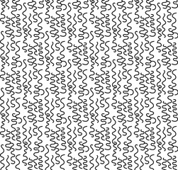 Seamless abstract pattern in the form of black wavy lines and doodles on a white background
