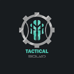 Futuristic Sci Fi Hud Futuristic Military Frame Logo Tactical Squad Icon Element Metallic Scull Circle Mechanical Gray Vector Design