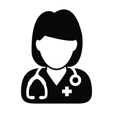Doctor icon vector female person profile avatar with Stethoscope for medical consultation in Glyph Pictogram illustration