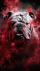 A Bulldog with red smoke
