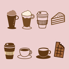 Beverage set, coffee, cake and chocolate vector and illustration. - 632990969