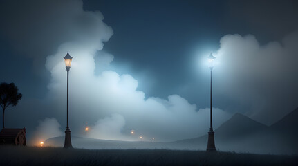 SPOTLIGHTS AT STADIUM WITH ATMOSPHERIC SMOKE FIELD