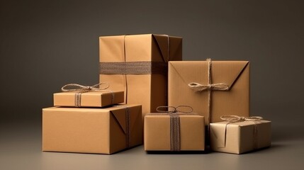 Illustration of wrapped boxes in brown paper