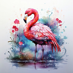 Flamingo in watercolor, illustration