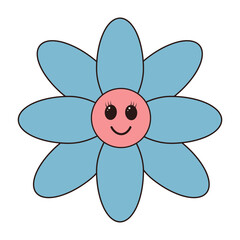 Retro groovy daisy flower character. Linear color vector illustration
