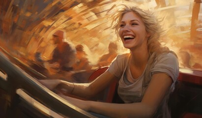 Obraz na płótnie Canvas Young woman relaxing in an amusement park