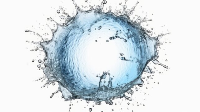 Water splash circle shape top view front view with bubbles and drops