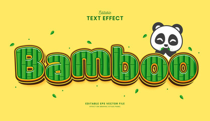 decorative bamboo with cute panda editable text effect vector design © OreNyee