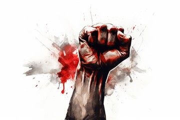 furious protest fist in watercolor, symbol of resistance, Generative AI - obrazy, fototapety, plakaty