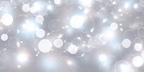 Seamless iridescent bokeh texture. Silver and white dreamy soft focus holiday party backdrop. Abstract blurred glitter circles 3D render wallpaper, Generative AI